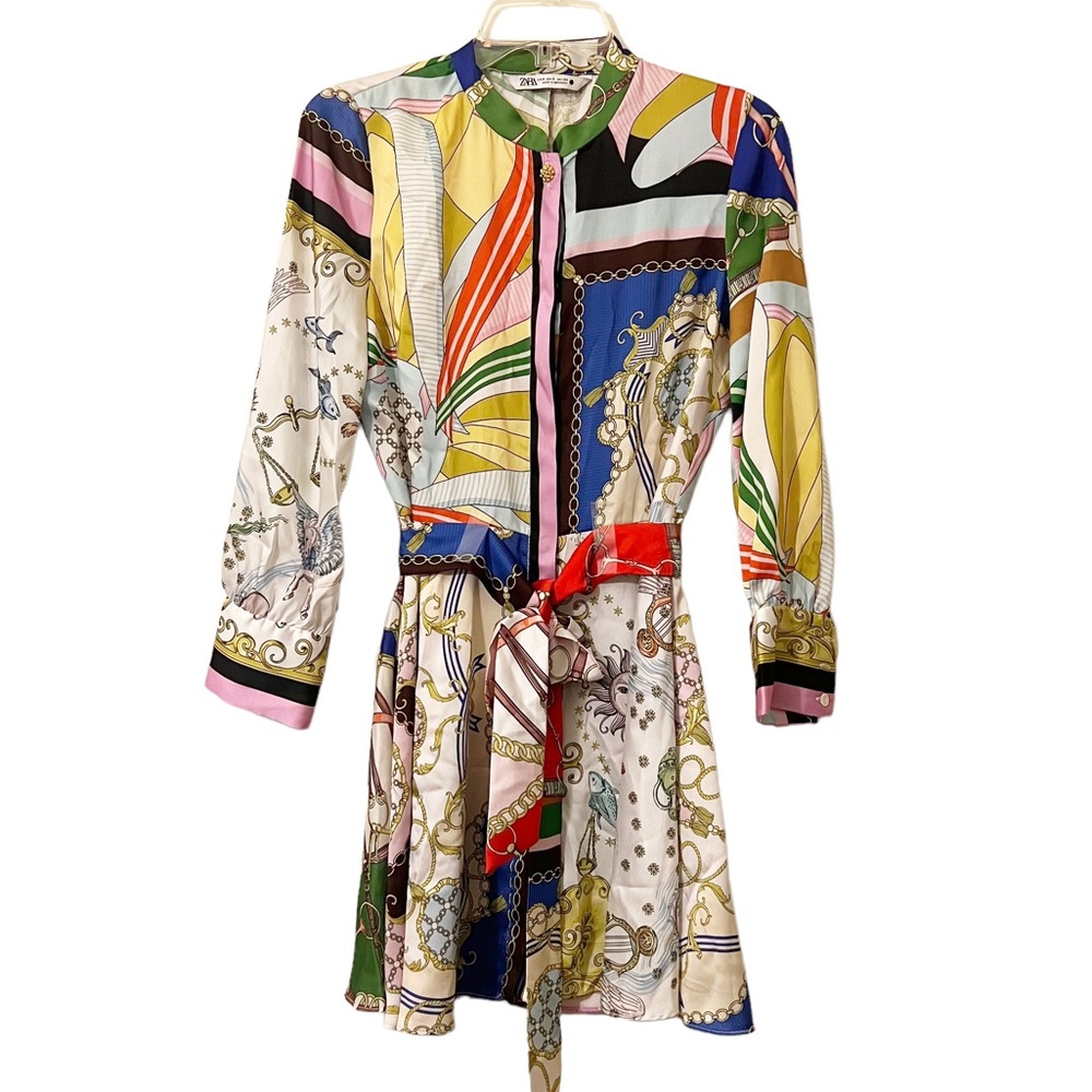 Zara Baroque and Chain Belted Shirt Dress Size Small - Picture 2 of 12